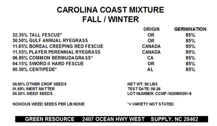 Carolina Coast Mix - Fall/Winter, 50 lb
