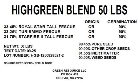 Highgreen Tall Fescue, 50 lb bag