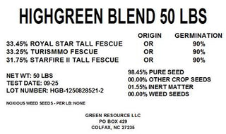 Highgreen Tall Fescue, 50 lb bag