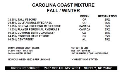 Carolina Coast Mix - Fall/Winter, 50 lb