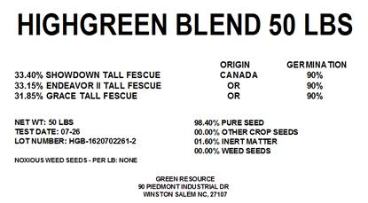 HighGreen Tall Fescue, 50 lb bag