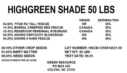 High Green Shade Mix - 50 lb